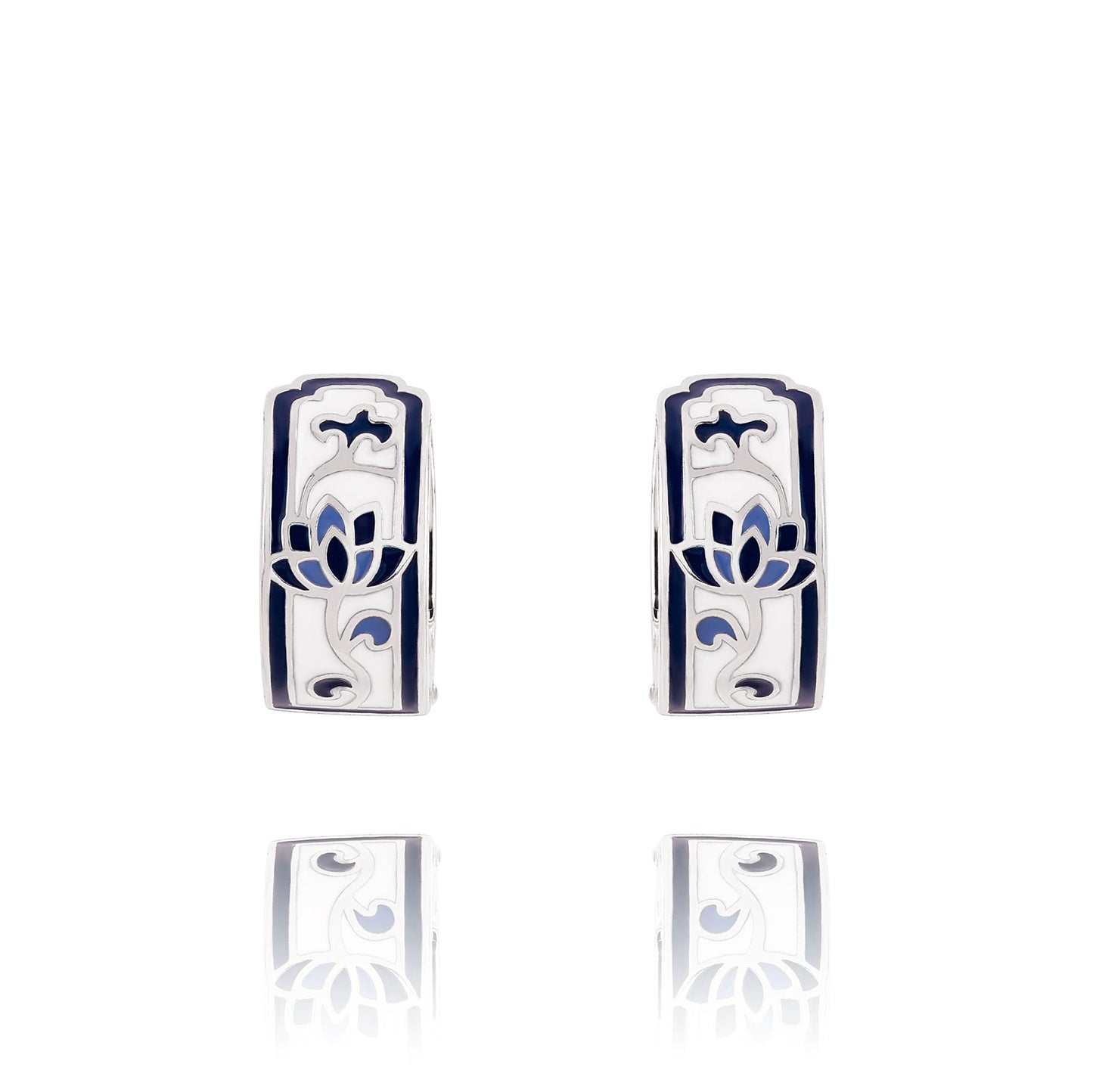 Blue and White Lotus Huggie Earrings