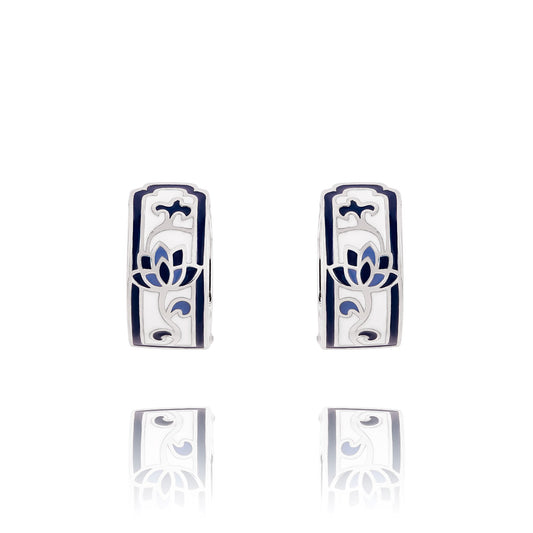 Blue and White Lotus Huggie Earrings