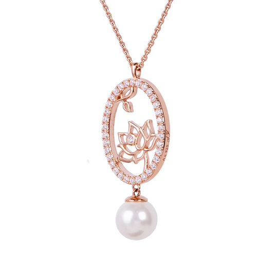 Lotus Fairies Oval Necklace Rose Gold