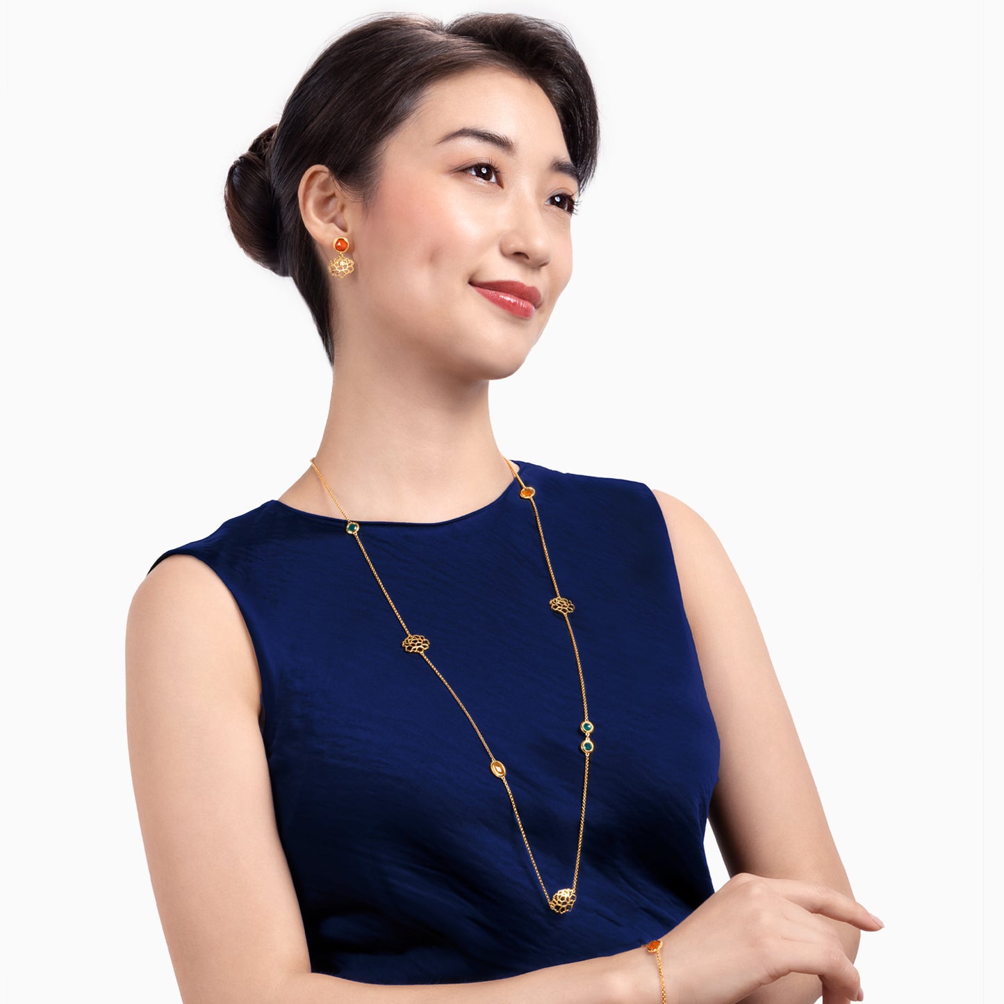 Majestic Tang Peony Long Necklace Gold Vermeil