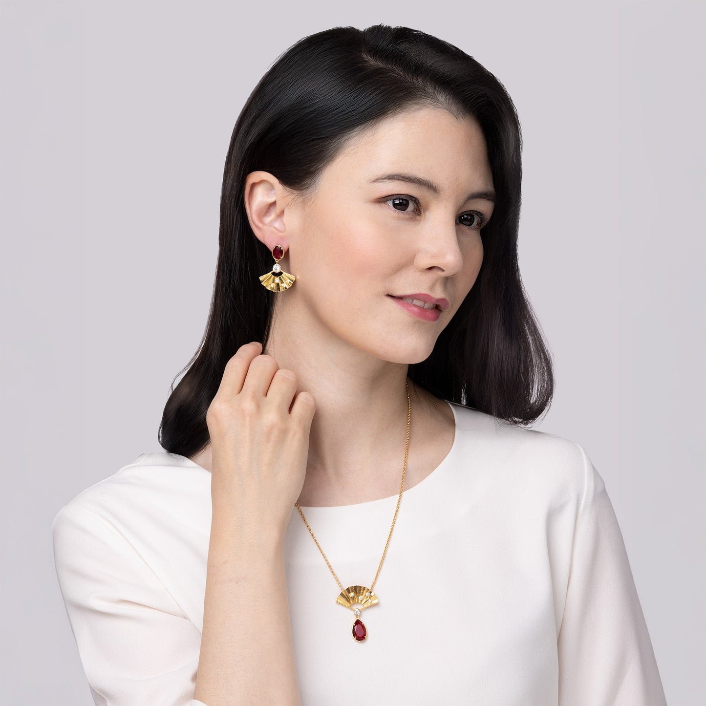 Radiant Fan Necklace Ruby