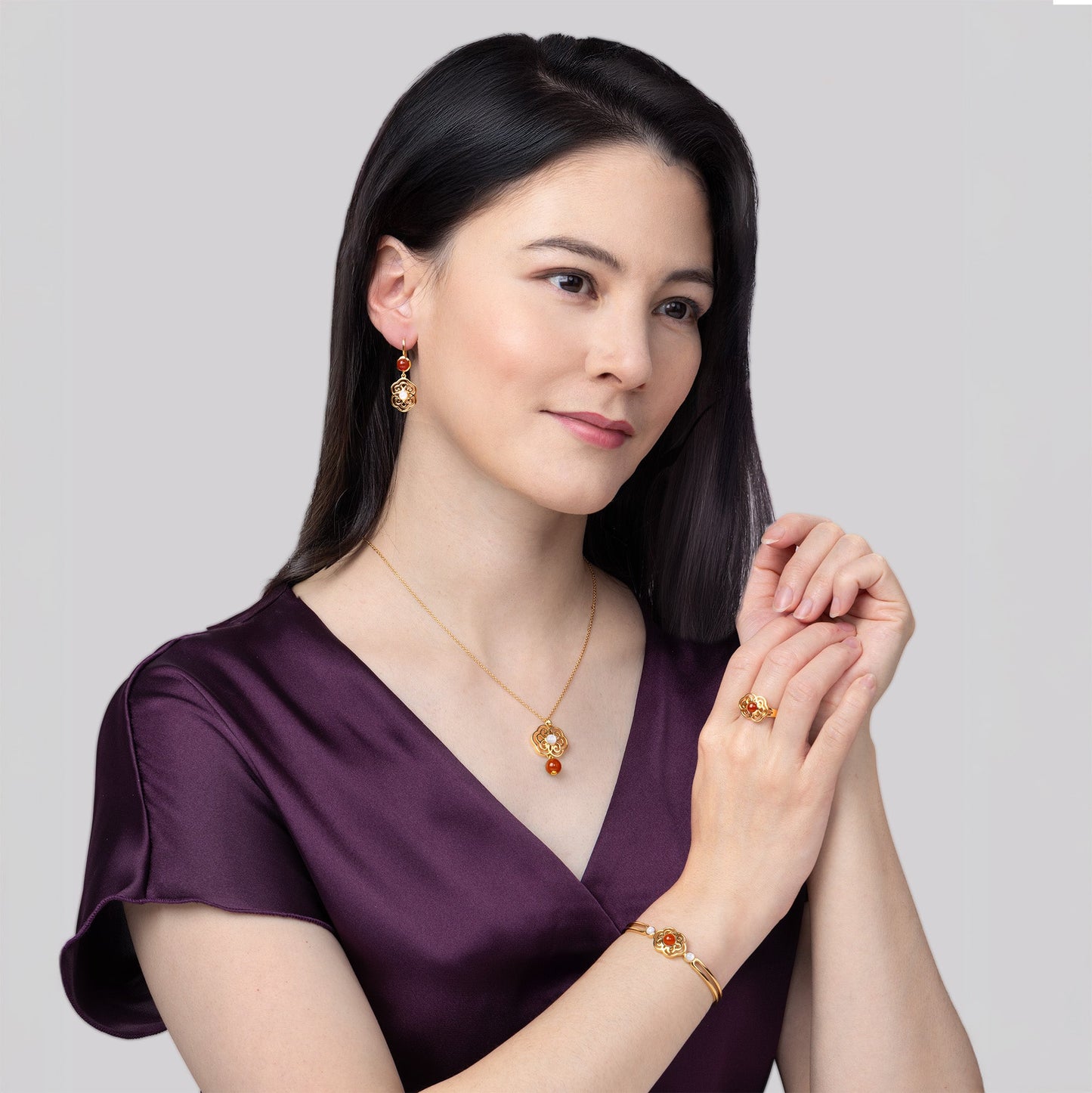 Blissful Ruyi Hook Earrings with Carnelian