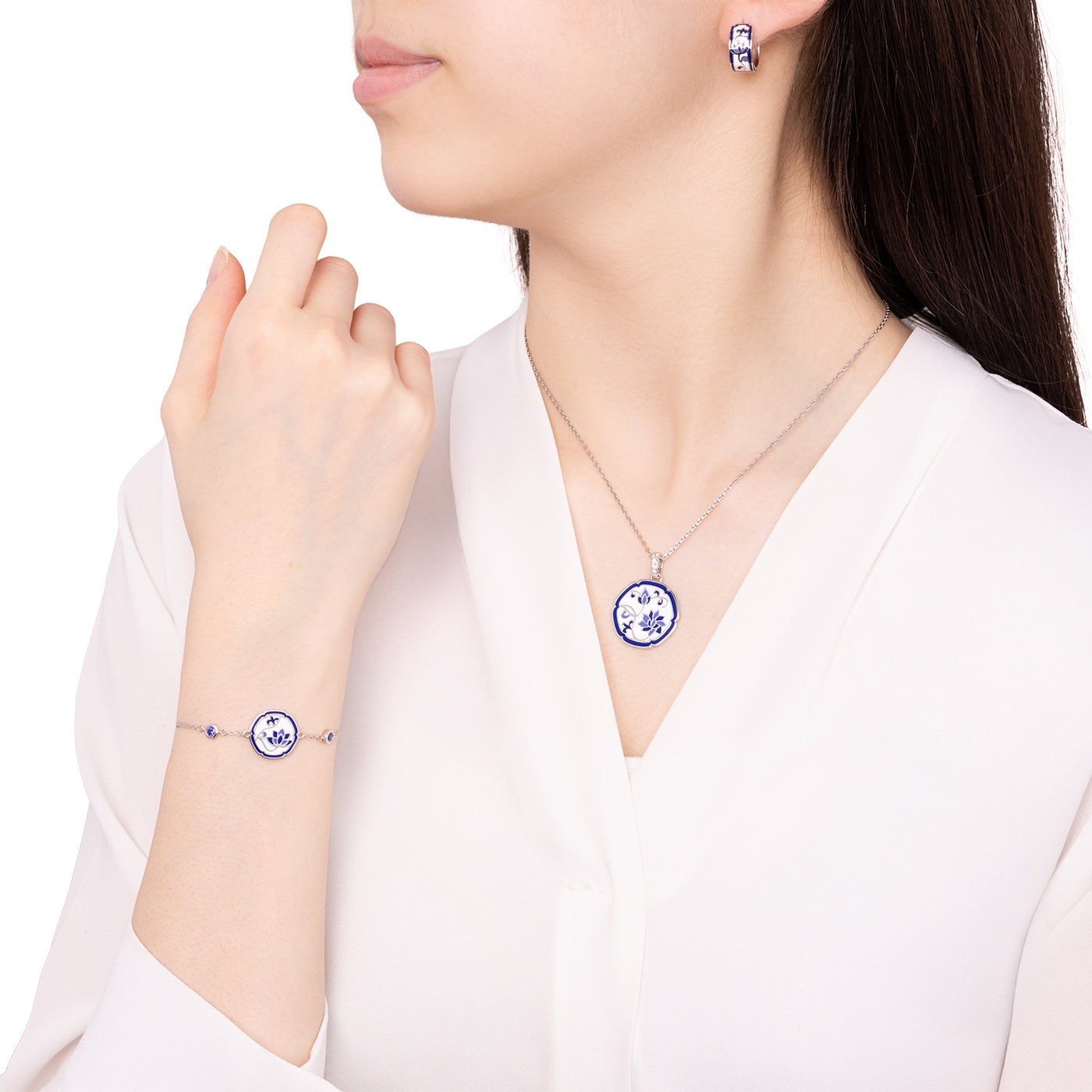 Blue and White Lotus Bracelet