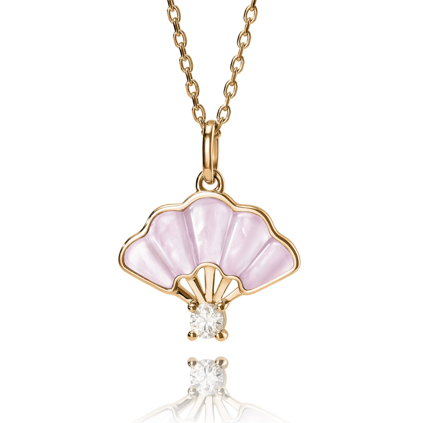 Floral Fan Necklace Gold with pink Mother of Pearl
