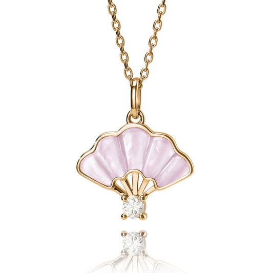 Floral Fan Necklace Gold with pink Mother of Pearl