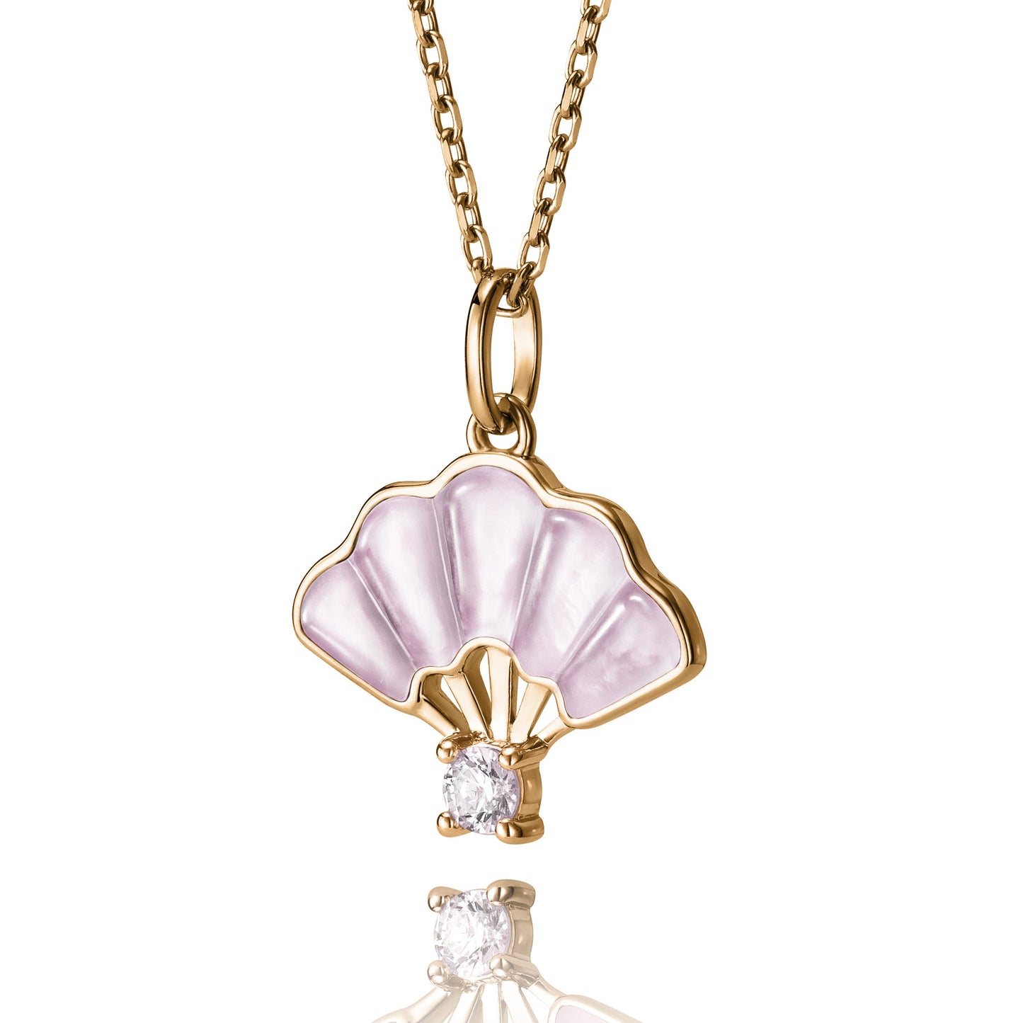 Floral Fan Necklace Gold with pink Mother of Pearl