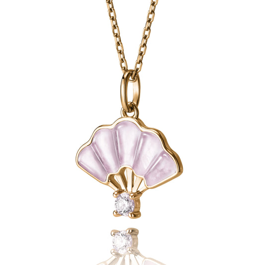 Floral Fan Necklace Gold with pink Mother of Pearl