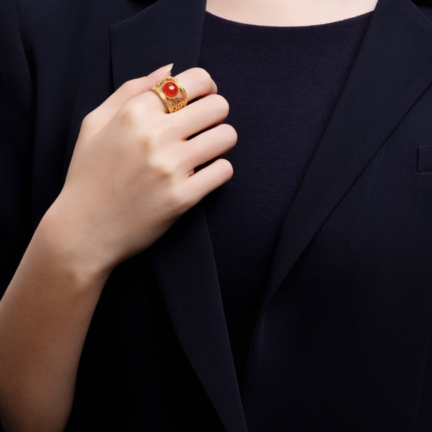 Golden Tang Peony Ring