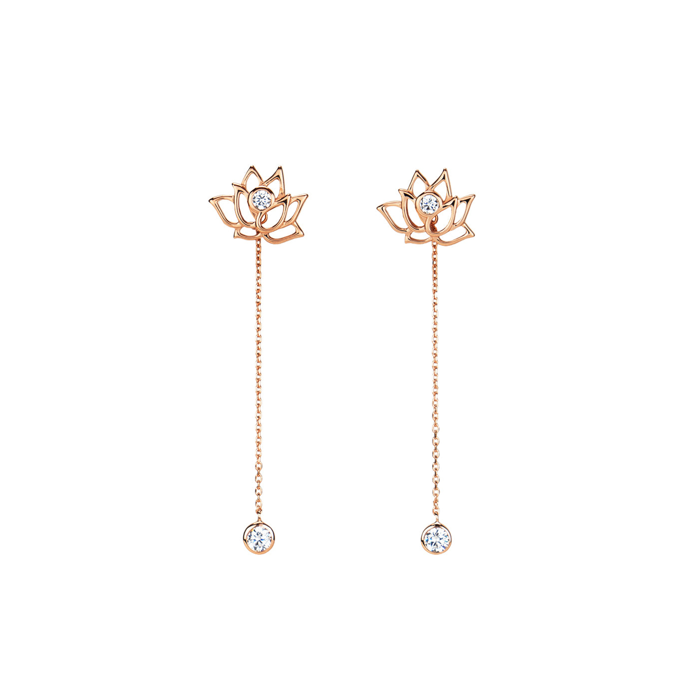 Lotus Fairies Stud Earrings Rose Gold With Stone and Dangle Chain | Shen Yun Collections