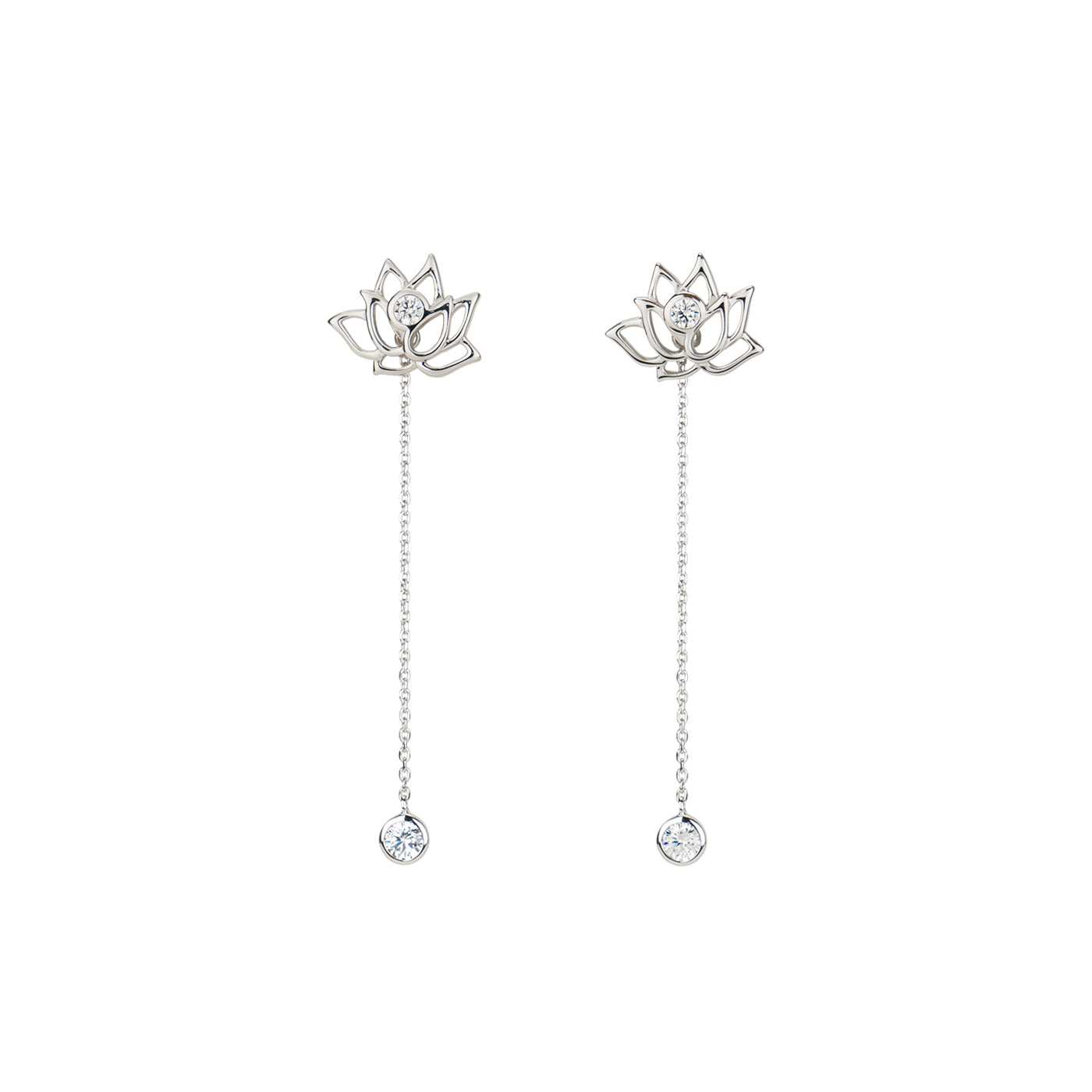 Lotus Fairies Stud Earrings Silver With Stone and Dangle Chain | Shen Yun Collections