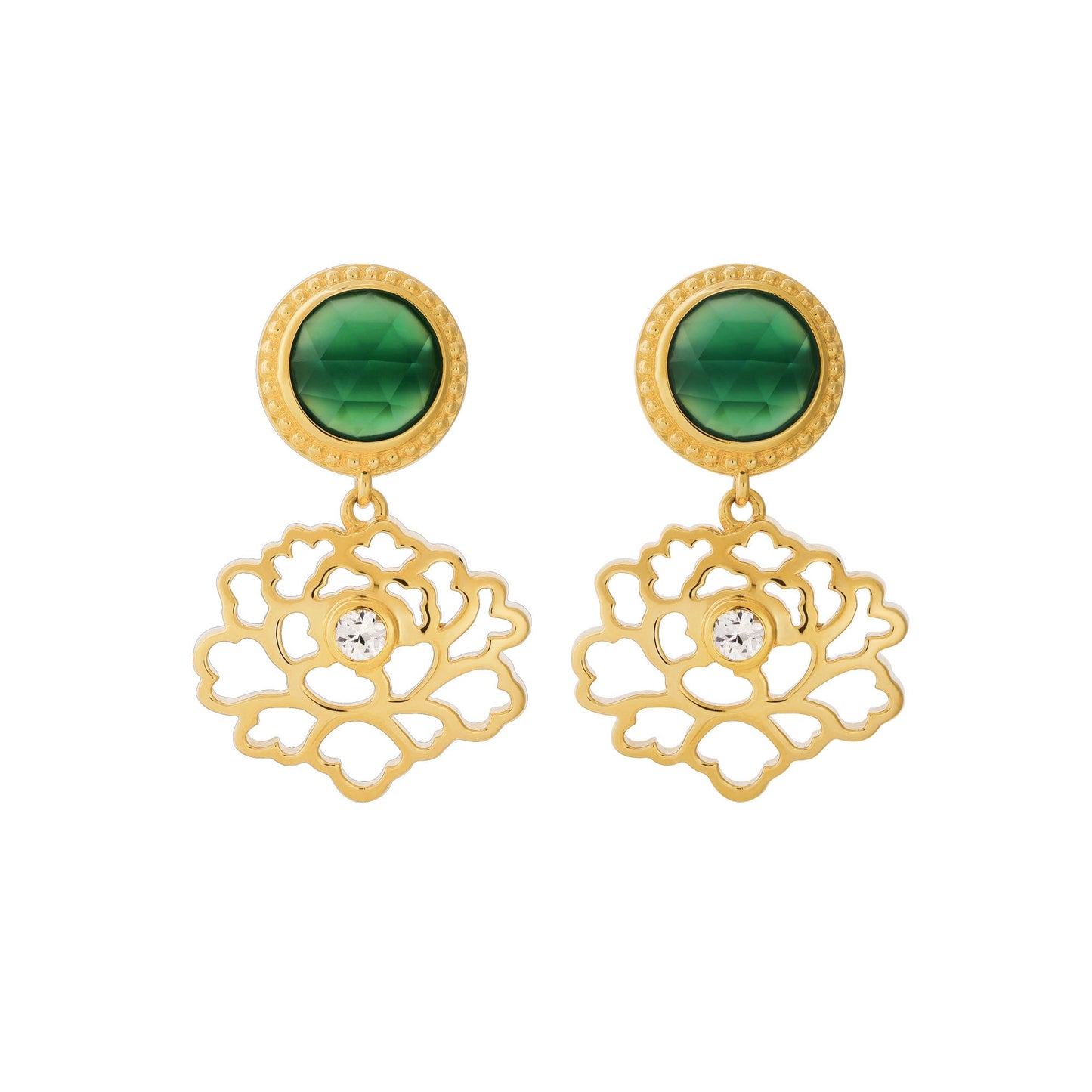Majestic Tang Peony Earrings Gold Vermeil with Orange Carnelian