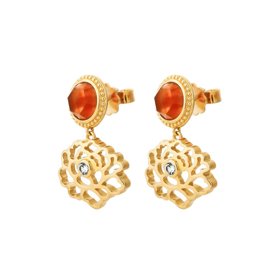 Majestic Tang Peony Earrings Gold Vermeil with Orange Carnelian