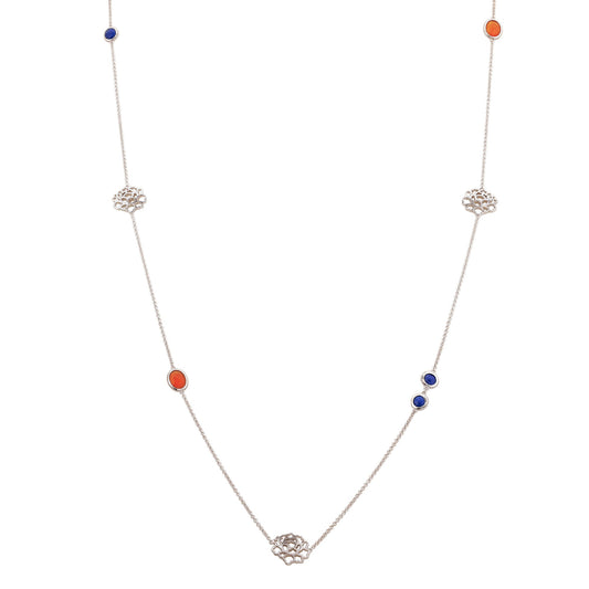 Majestic Tang Peony Long Necklace Silver