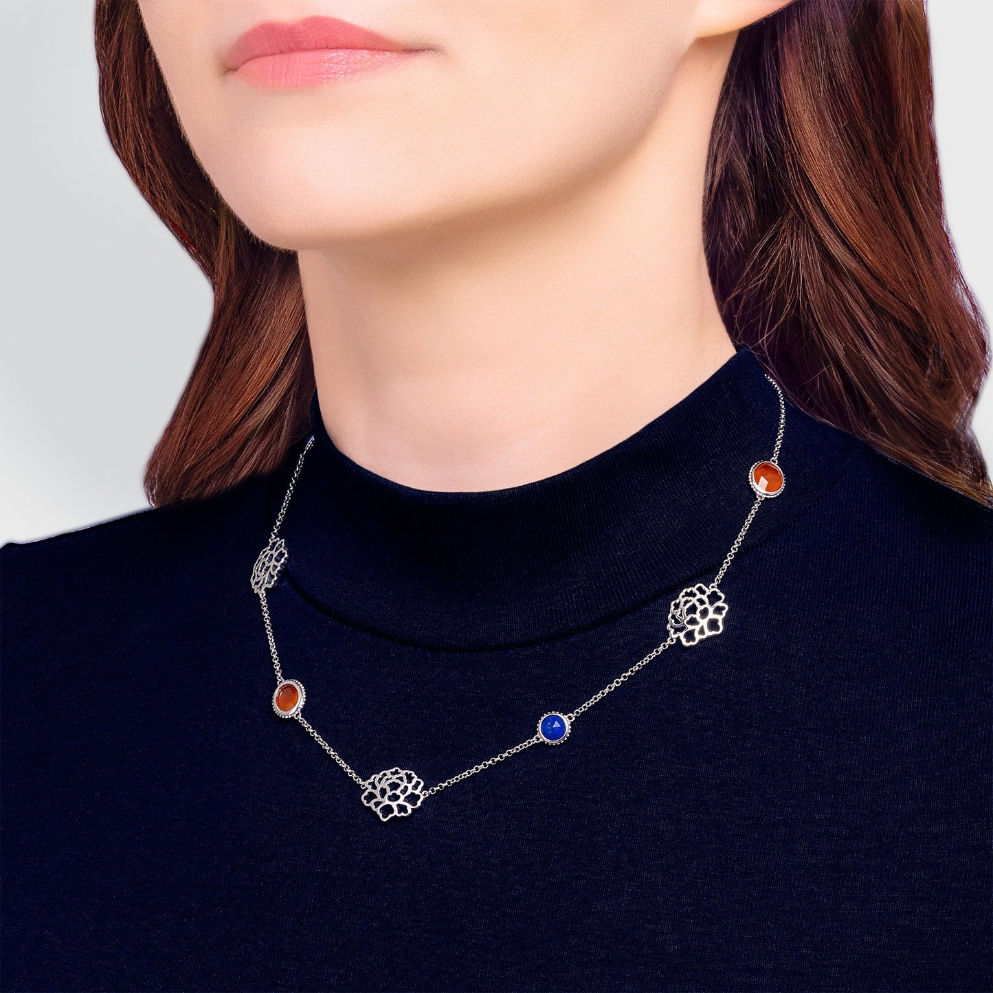 Majestic Tang Peony Necklace Silver