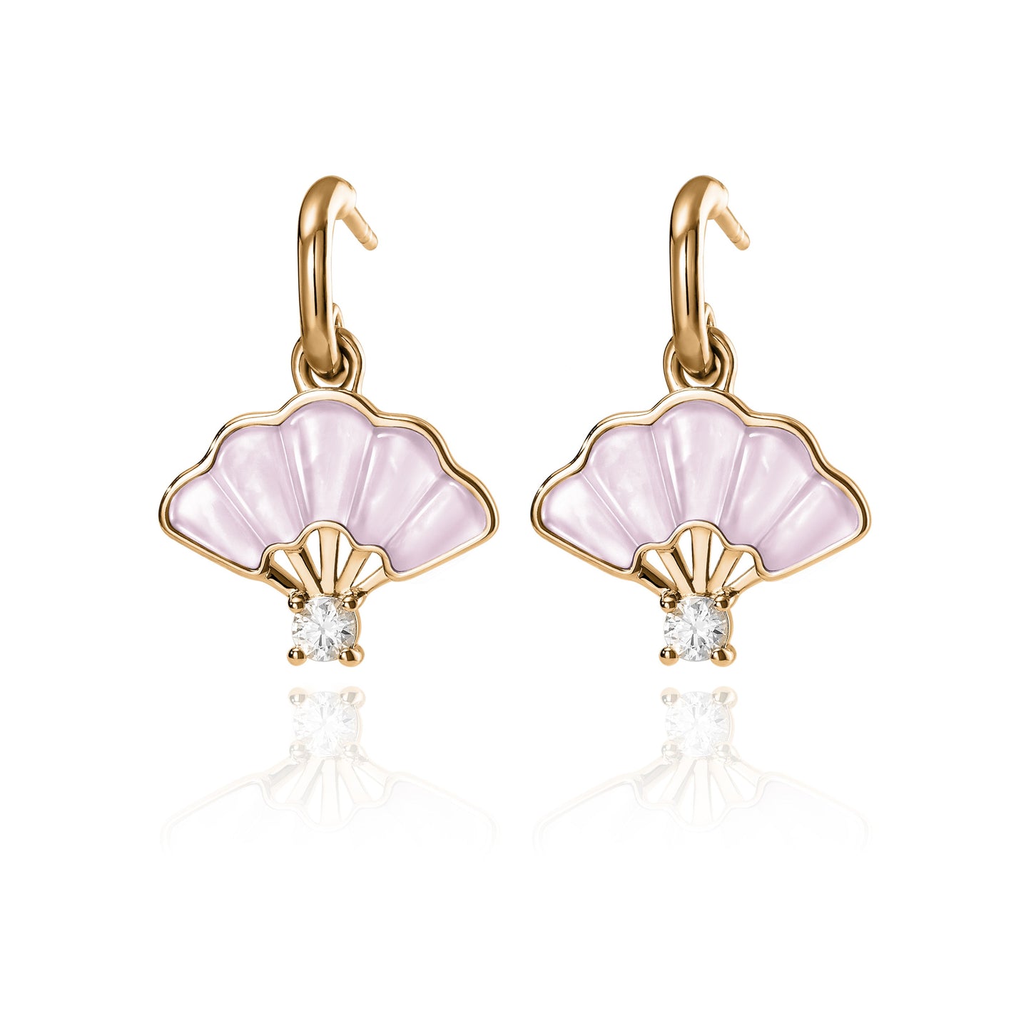 Floral Fan Dangle Earrings Gold with pink Mother of Pearl