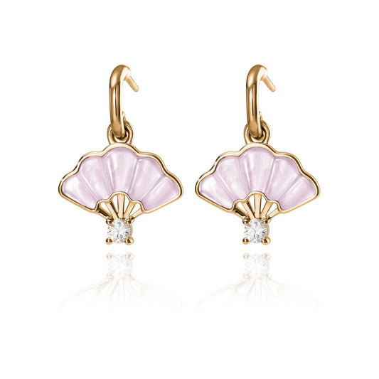 Floral Fan Dangle Earrings Gold with pink Mother of Pearl