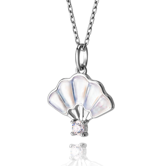 Floral Fan Necklace Silver with white Mother of Pearl