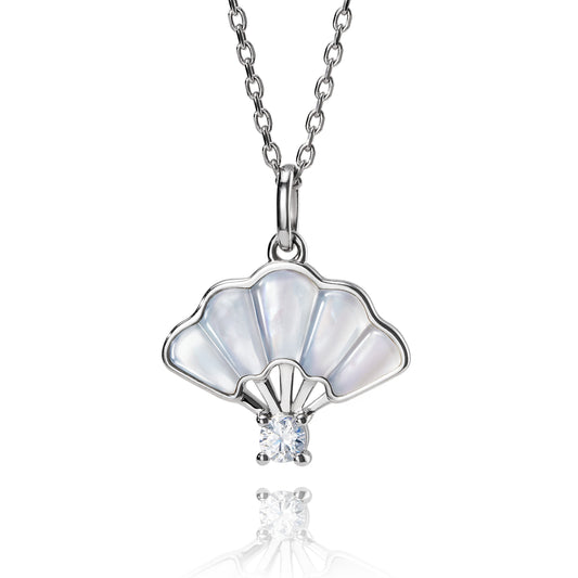 Floral Fan Necklace Silver with white Mother of Pearl