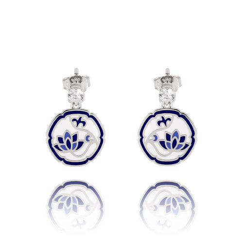 Blue and White Lotus Earrings