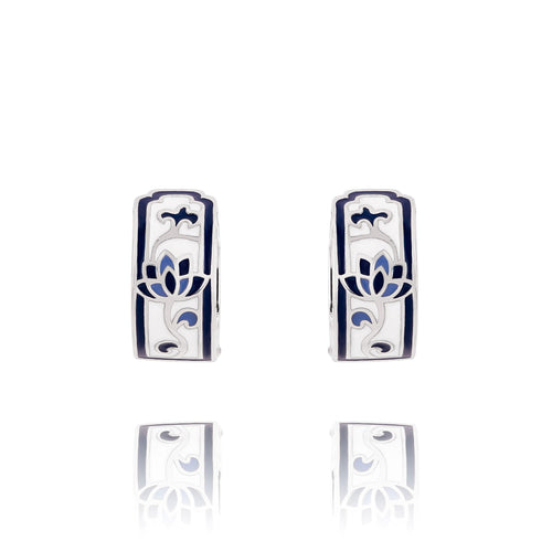 Blue and White Lotus Huggie Earrings