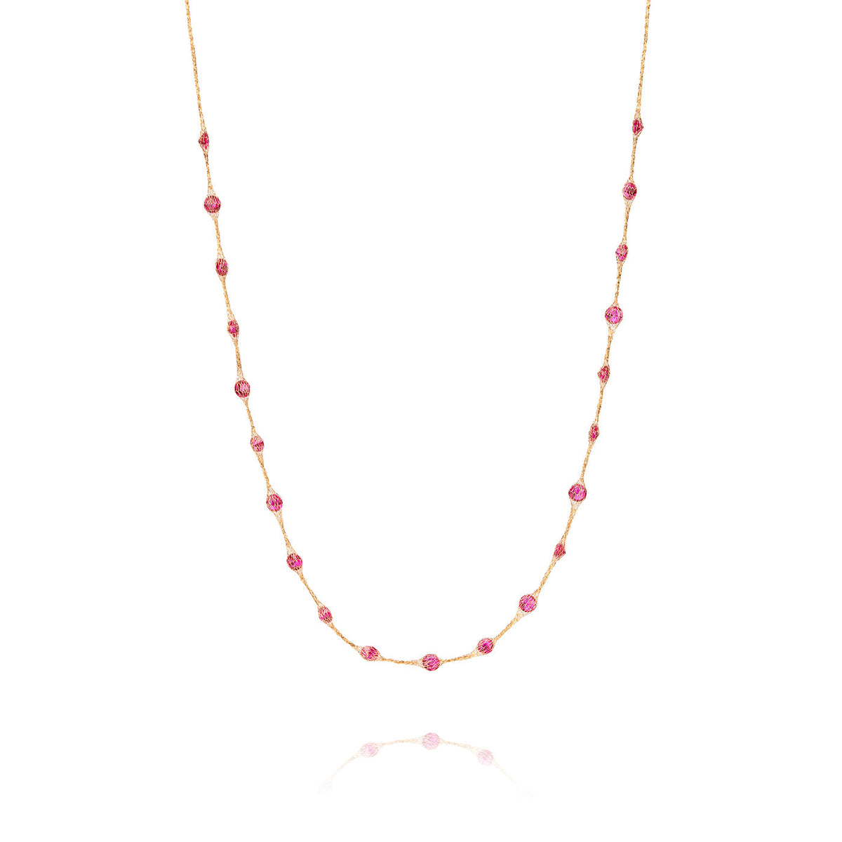14K Gold Ruby Glow Crochet Necklace