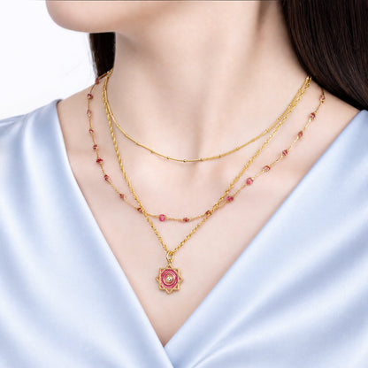 14K Gold Ruby Glow Crochet Necklace
