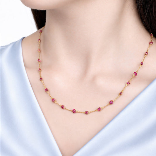 14K Gold Ruby Glow Crochet Necklace