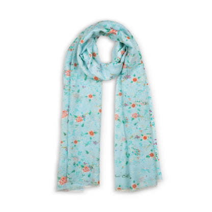 Celestial Flowers Long Scarf Blue Folded - Shen Yun Collections