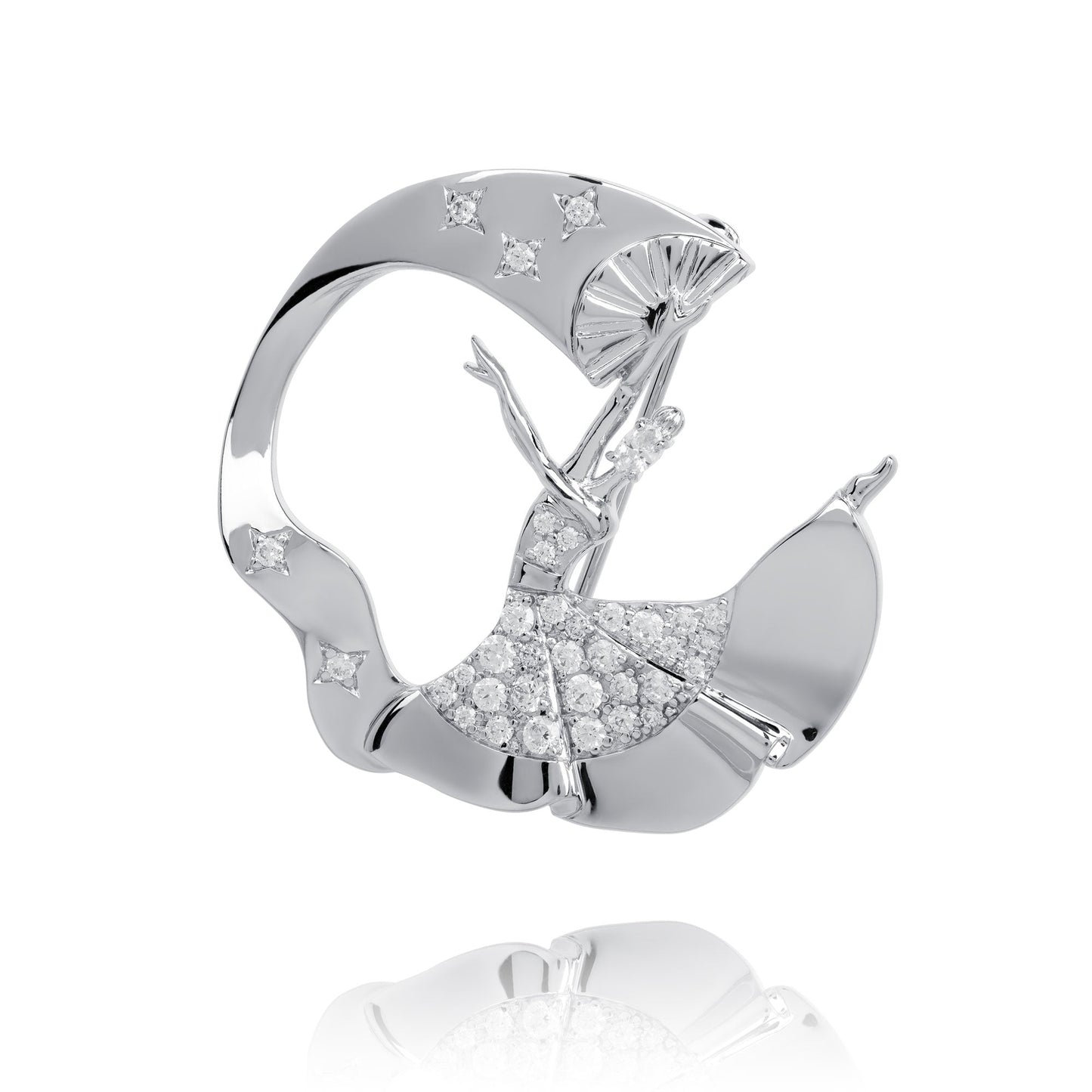 Fan Dance Brooch Silver