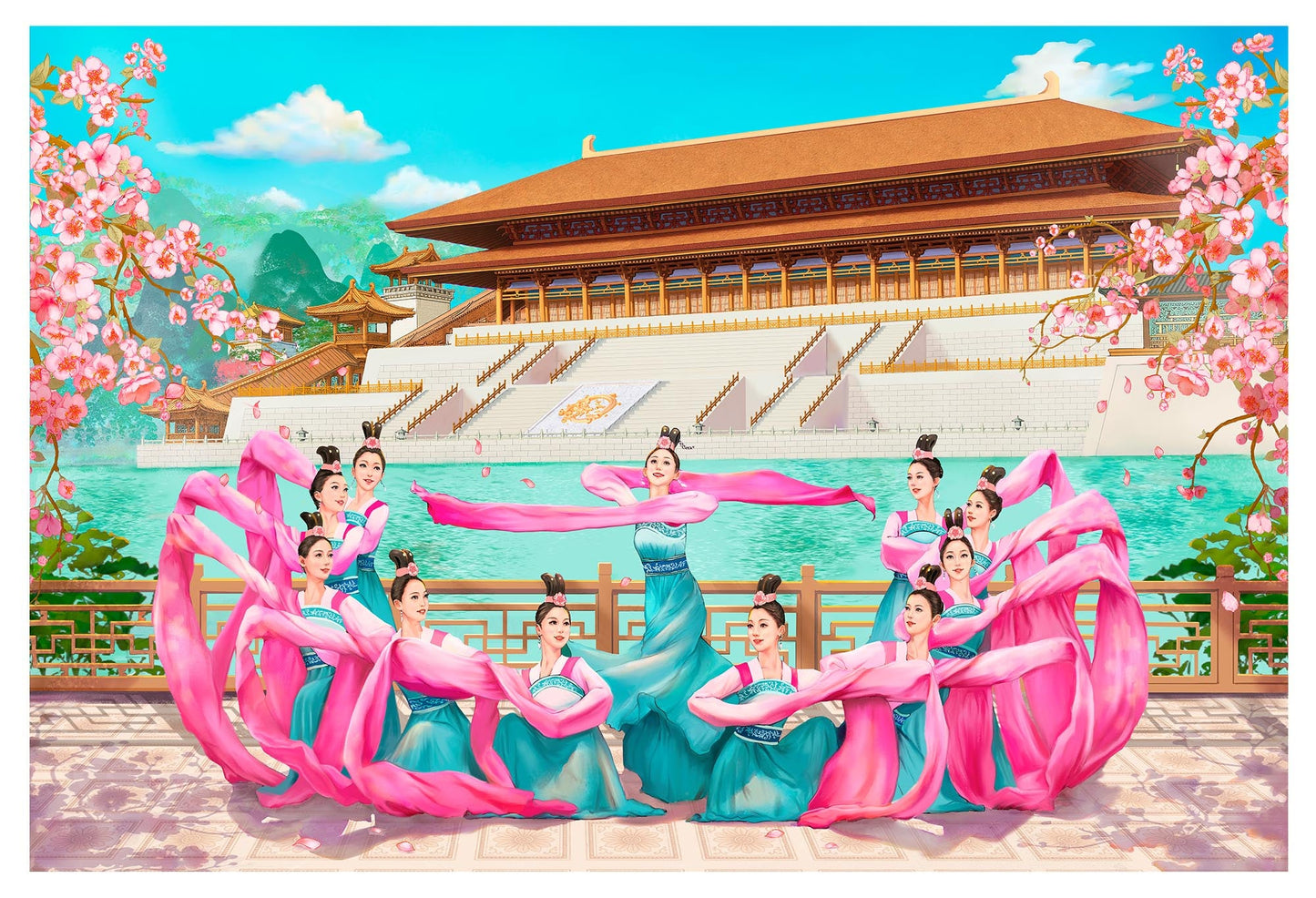 Sleeves of the Tang Palace Giclée Print - Hand-Painted Original