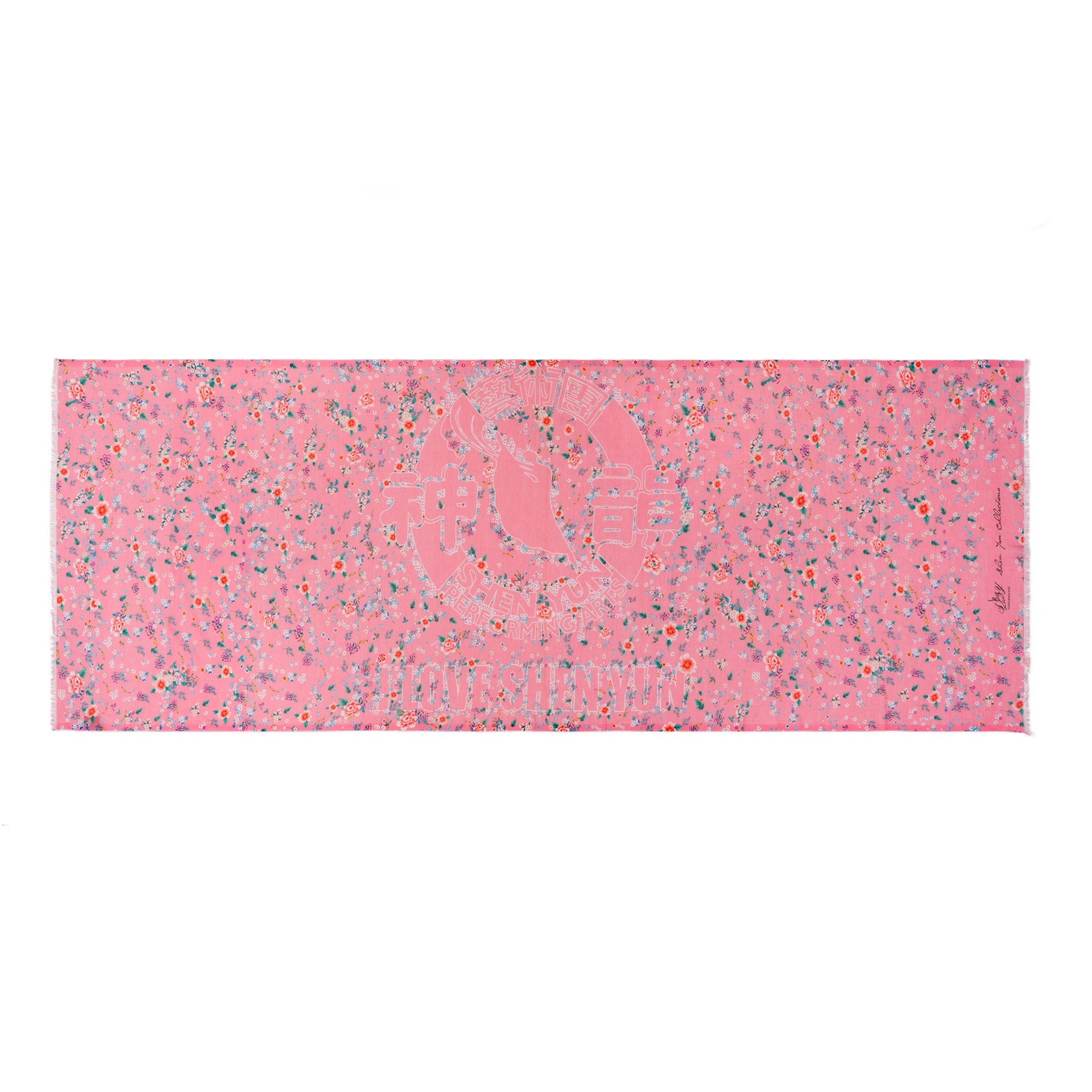 Celestial Flowers Long Scarf Pink Overall Horizontal - Shen Yun Collections