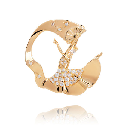 Fan Dance Brooch Gold