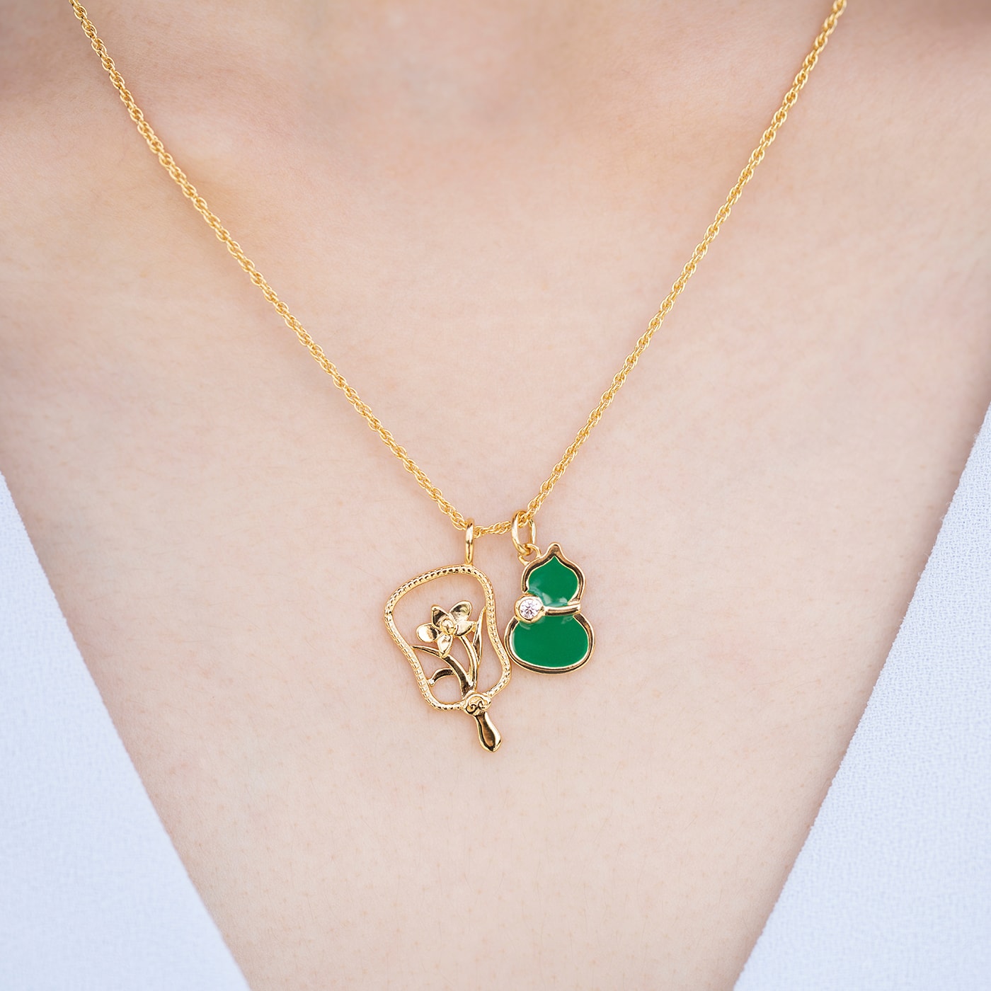 Orchid Hand Fan Charm - Gold