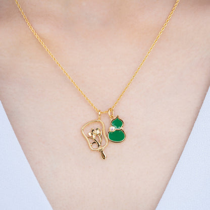 Orchid Hand Fan Charm - Gold