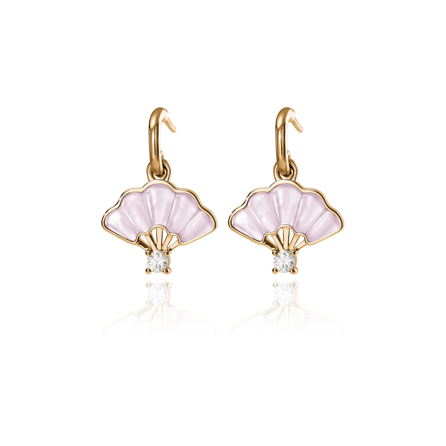 Floral Fan Dangle Earrings Gold with pink Mother of Pearl