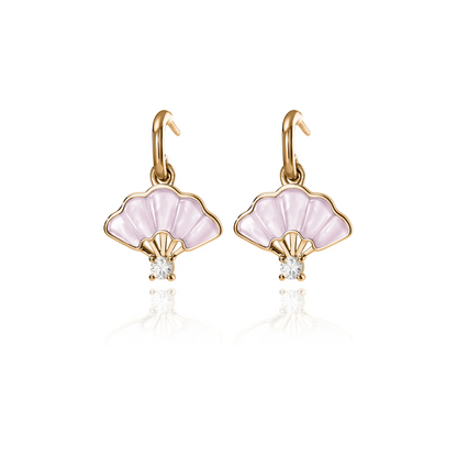 Floral Fan Dangle Earrings Gold with pink Mother of Pearl