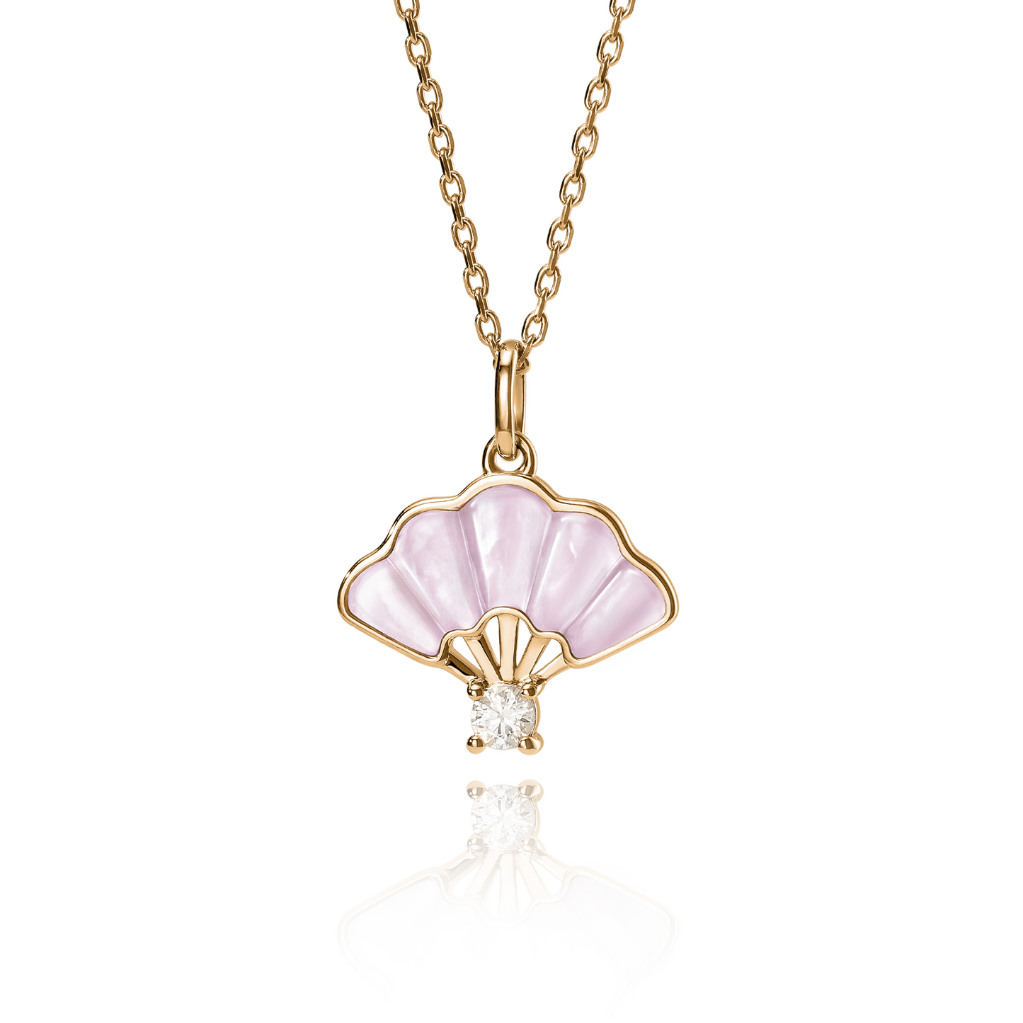 Floral Fan Necklace Gold with pink Mother of Pearl