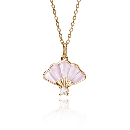 Floral Fan Necklace Gold with pink Mother of Pearl