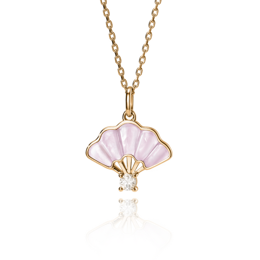 Floral Fan Necklace Gold with pink Mother of Pearl