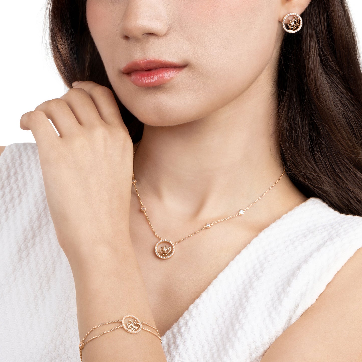 Lotus Fairies Necklace 17in Rose Gold