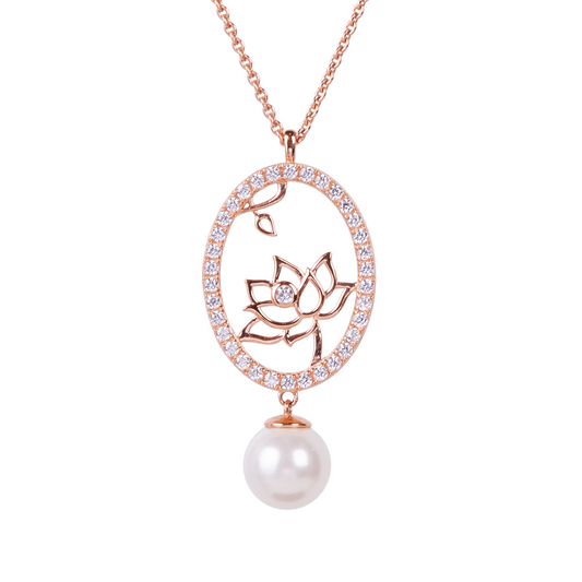 Lotus Fairies Oval Necklace Rose Gold