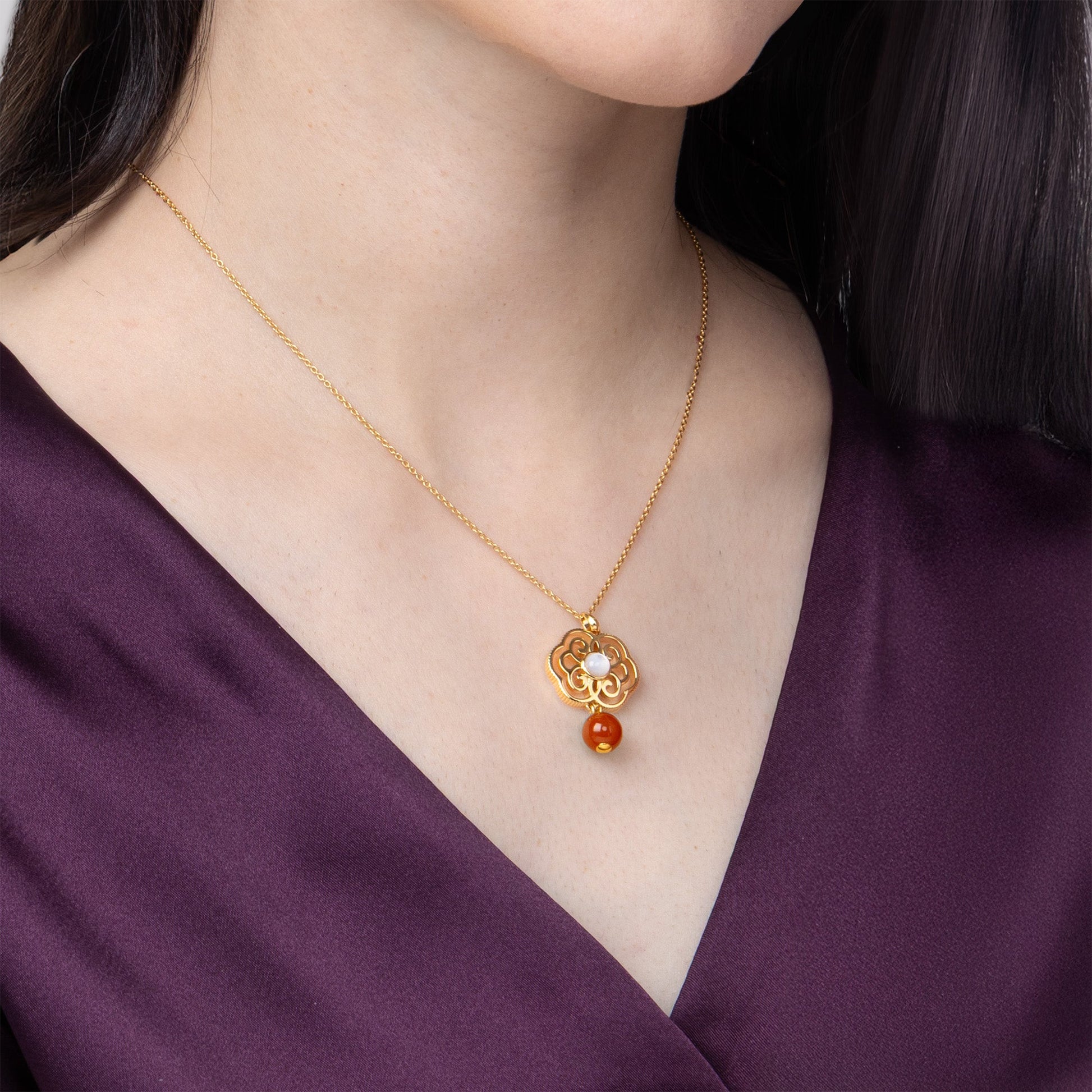 Blissful Ruyi Necklace with Carnelian