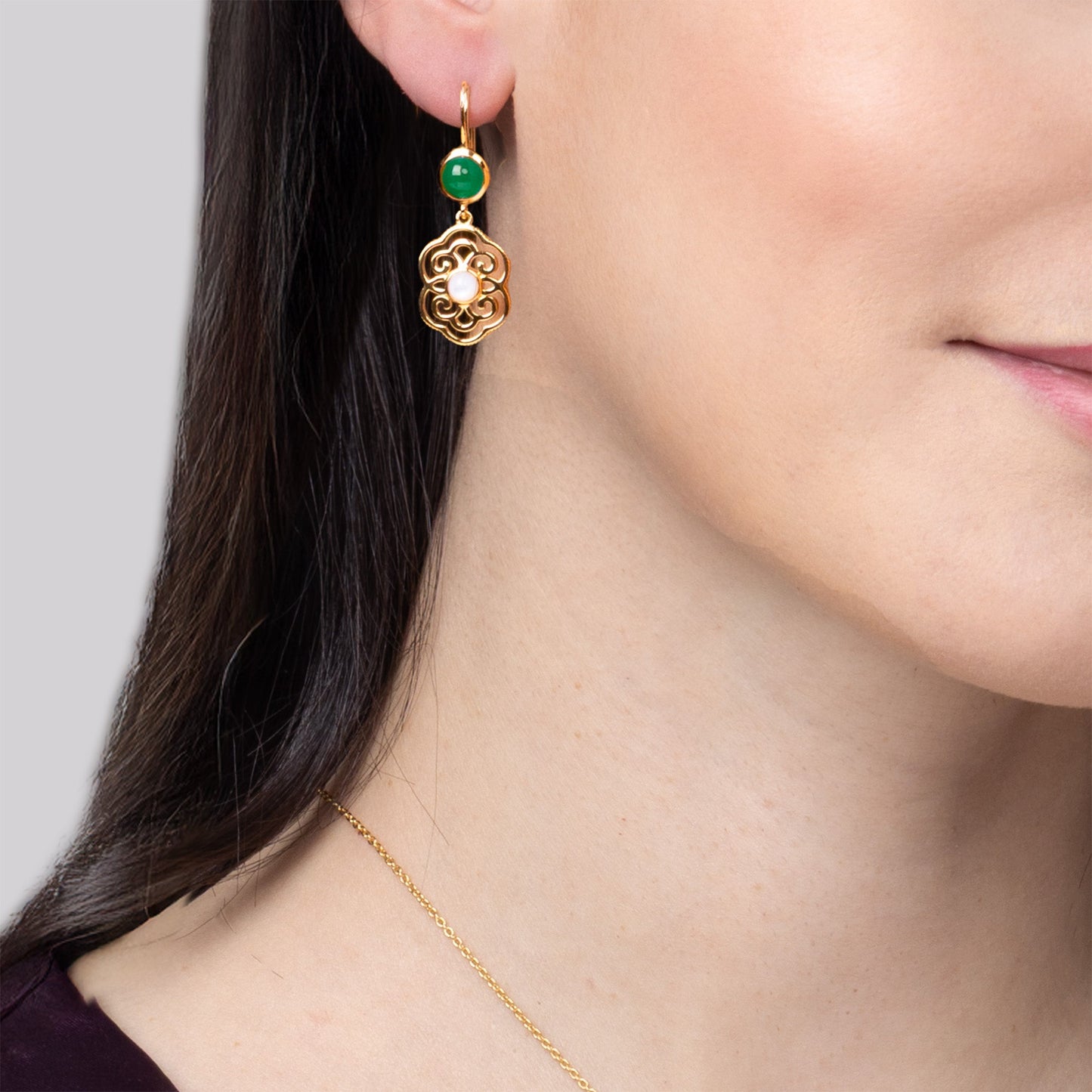 Blissful Ruyi Hook Earrings with Green Agate