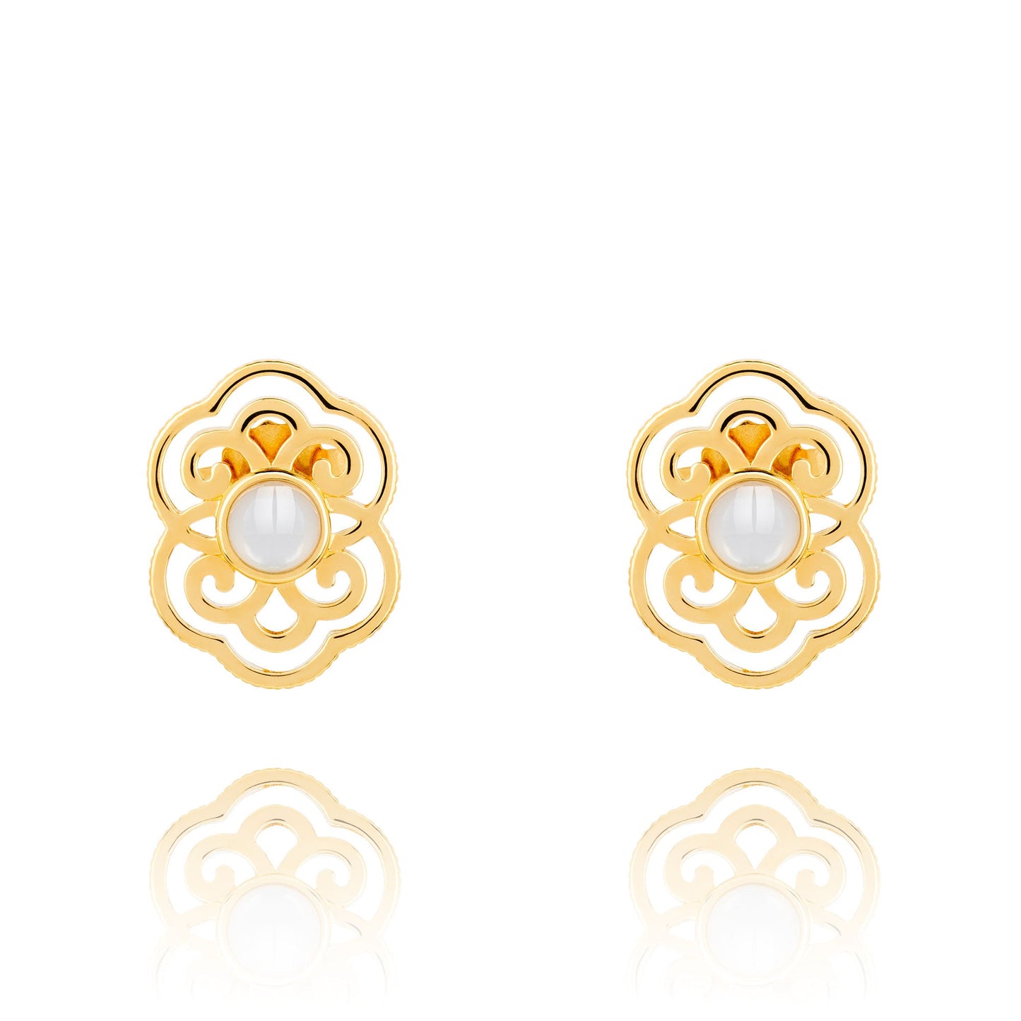 Blissful Ruyi Stud Earrings with White Mother of Pearl