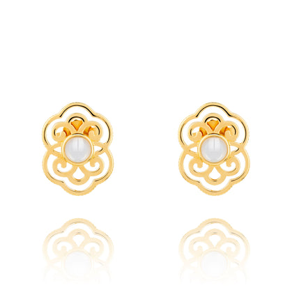Blissful Ruyi Stud Earrings with White Mother of Pearl
