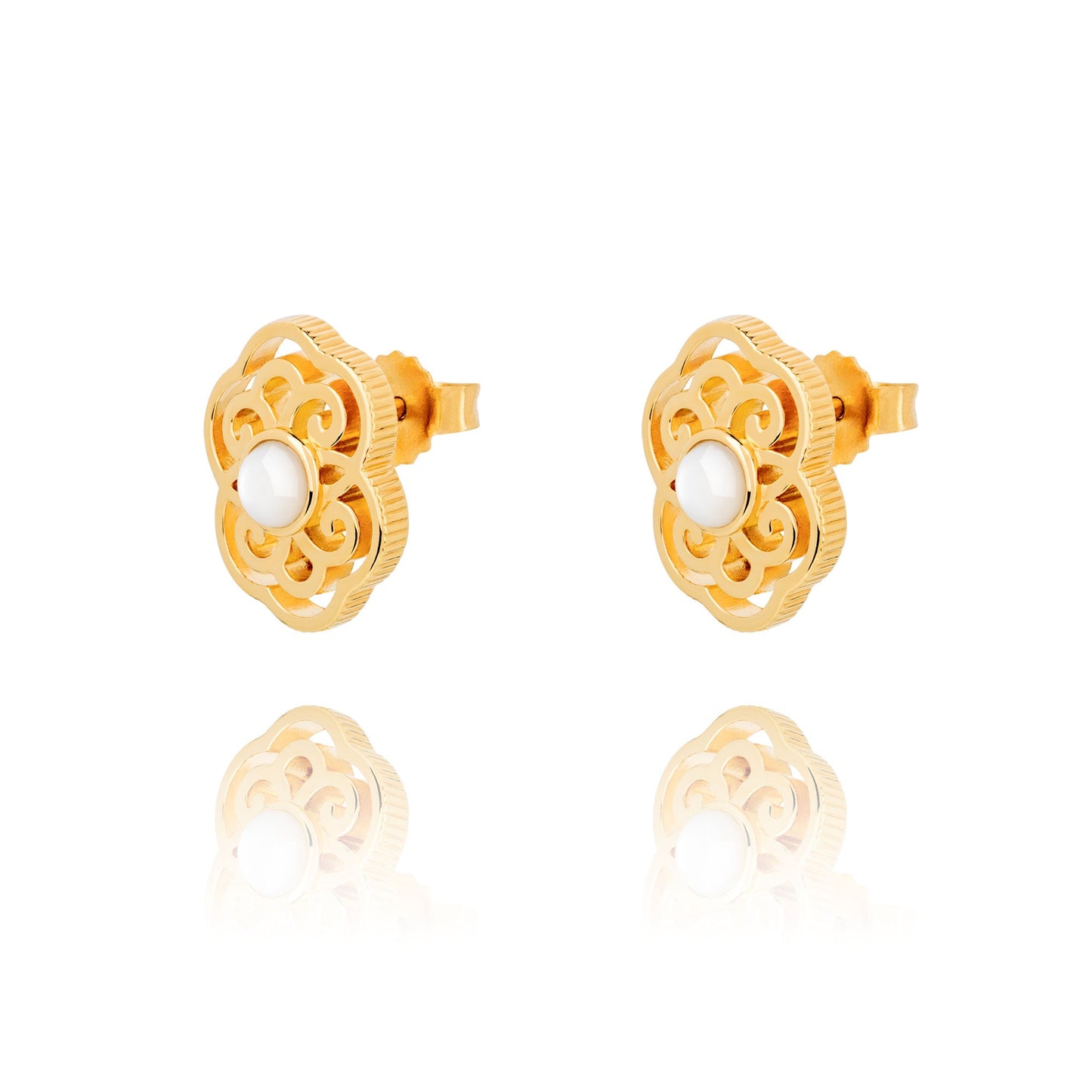 Blissful Ruyi Stud Earrings with White Mother of Pearl