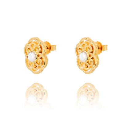 Blissful Ruyi Stud Earrings with White Mother of Pearl