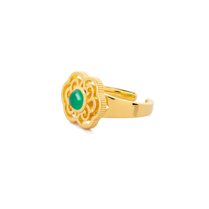 Blissful Ruyi Ring with Green Agate size 6/7