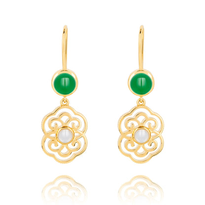 Blissful Ruyi Hook Earrings with Green Agate