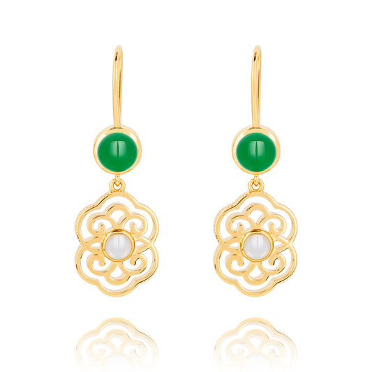 Blissful Ruyi Hook Earrings with Green Agate